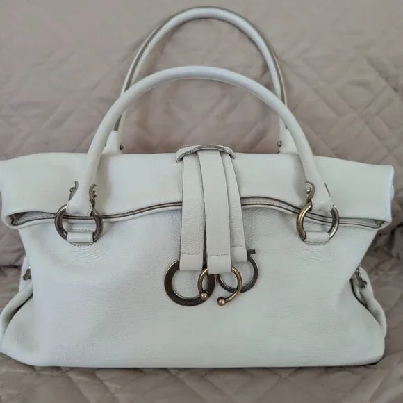 EUC Rare Vintage authentic Salvatore Ferragamo Handbag Shoulder Gancini White